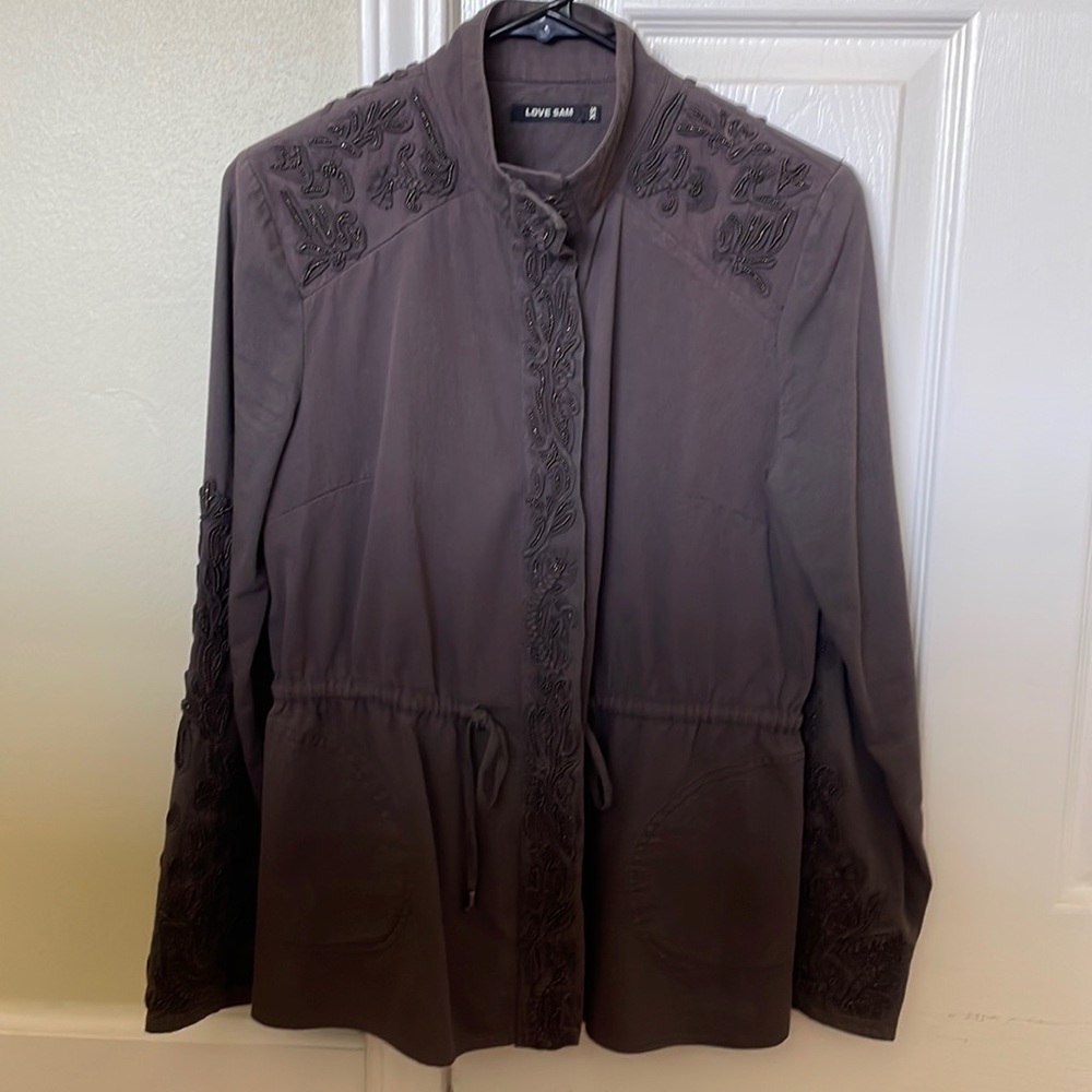 Anthropologie Love Sam Travis beaded cotton cargo utility Jacket XS